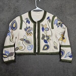 Veronica Beard Women's Beige Veronica Embroidered Silk Beaded Jacket Size 16